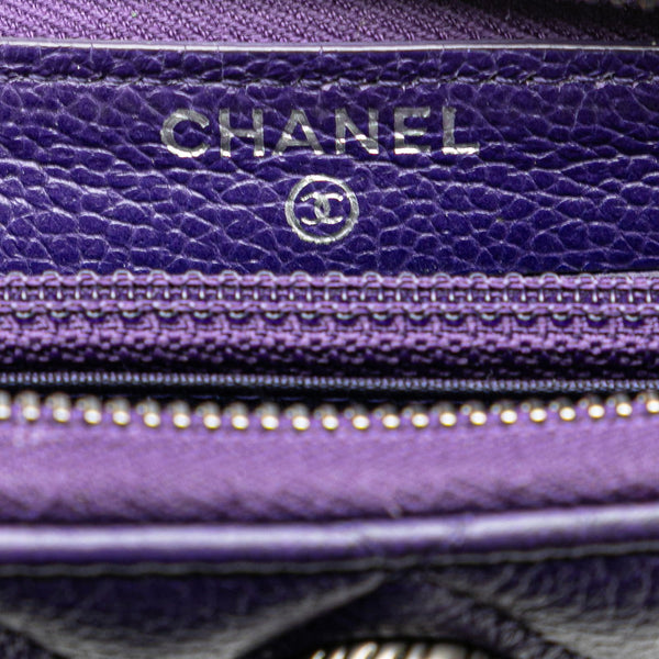 シャネル マトラッセ ココマーク 長財布 ラウンドファスナー パープル シルバー ラムスキン レディース CHANEL 【中古】