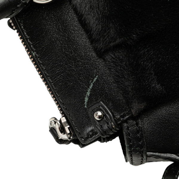 セリーヌ マカダム トリオンフ ハンドバッグ ショルダーバッグ 2WAY ブラック レザー ハラコ レディース CELINE 【中古】