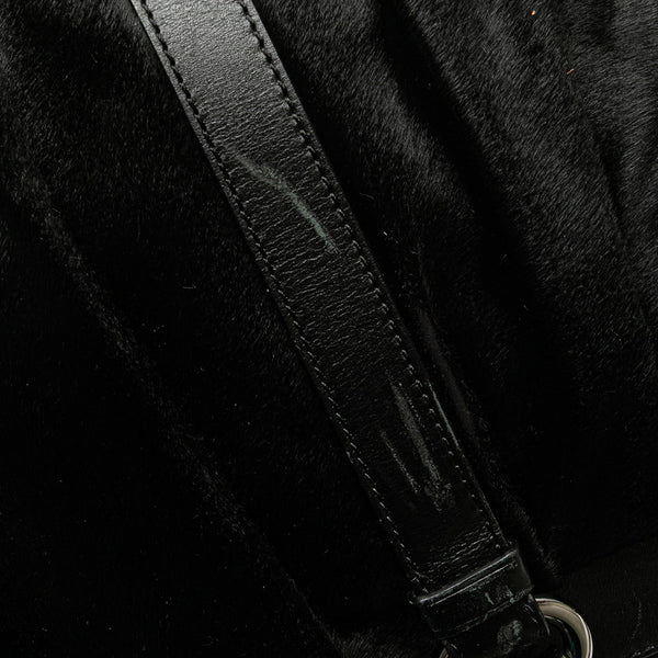 セリーヌ マカダム トリオンフ ハンドバッグ ショルダーバッグ 2WAY ブラック レザー ハラコ レディース CELINE 【中古】