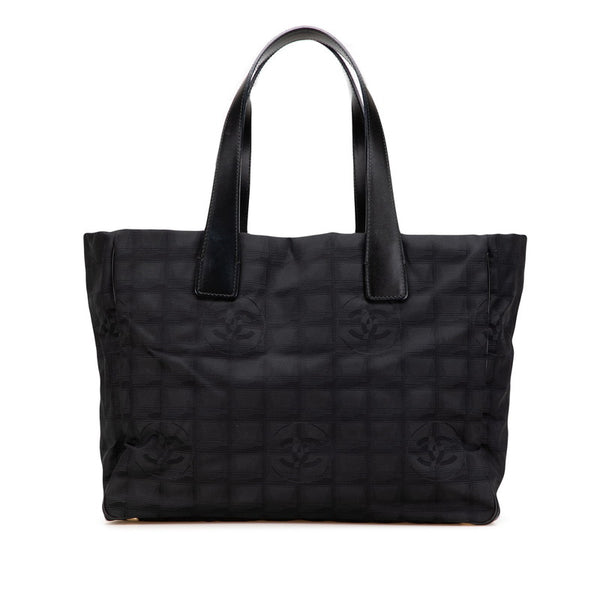 シャネル ニュートラベルライン トートMM トートバッグ ブラック ナイロン レザー レディース CHANEL 【中古】