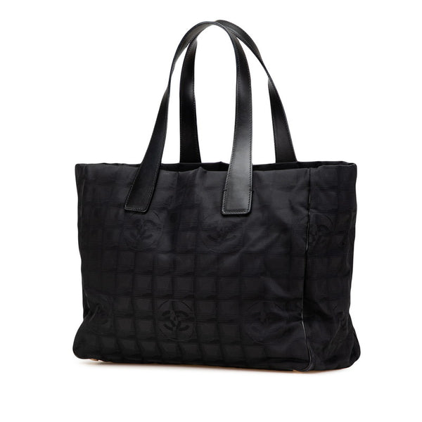シャネル ニュートラベルライン トートMM トートバッグ ブラック ナイロン レザー レディース CHANEL 【中古】
