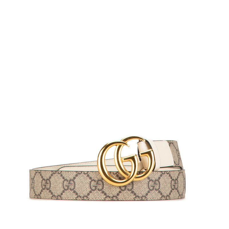 グッチ GGスプリーム ベルト 625839 ベージュ ホワイト レザー レディース GUCCI 【中古】