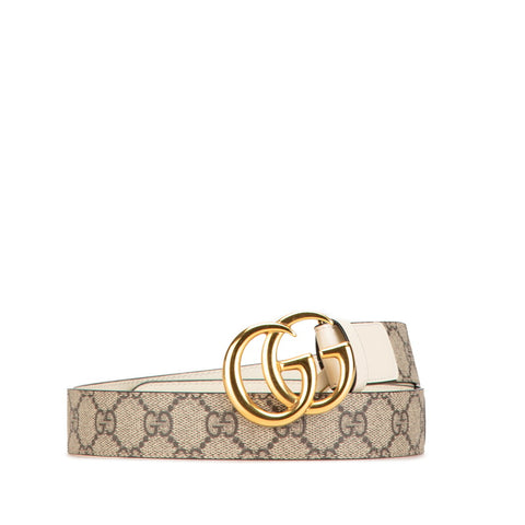 グッチ GGスプリーム ベルト 625839 ベージュ ホワイト レザー レディース GUCCI 【中古】