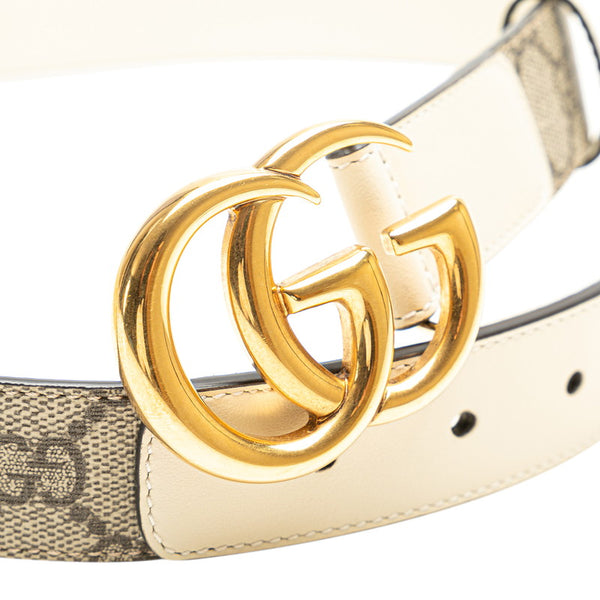 グッチ GGスプリーム ベルト 625839 ベージュ ホワイト レザー レディース GUCCI 【中古】