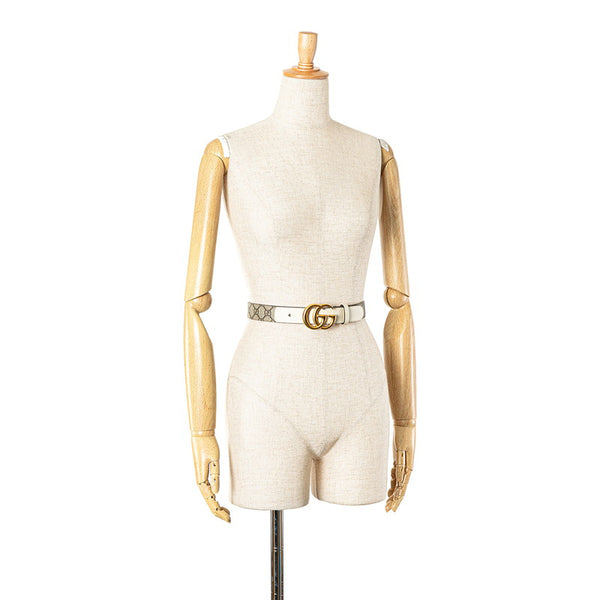 グッチ GGスプリーム ベルト 625839 ベージュ ホワイト レザー レディース GUCCI 【中古】