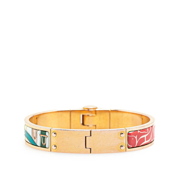 エルメス ホース ベルト シャルニエール バングル ゴールド レッド マルチカラー メッキ レディース HERMES 【中古】