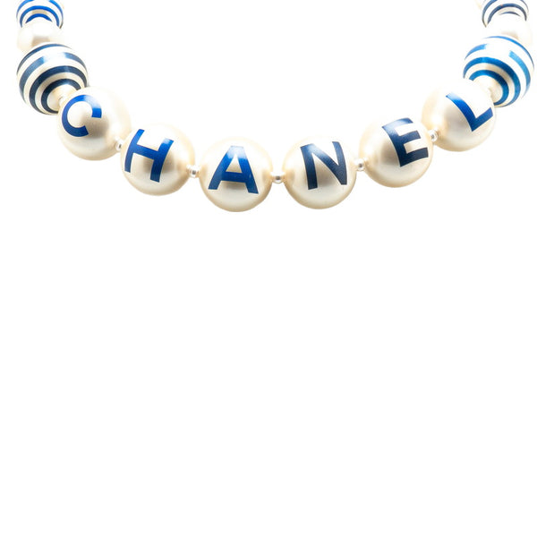 シャネル ココマーク ロゴ ネックレス ゴールド ブルー フェイクパール メッキ レディース CHANEL 【中古】