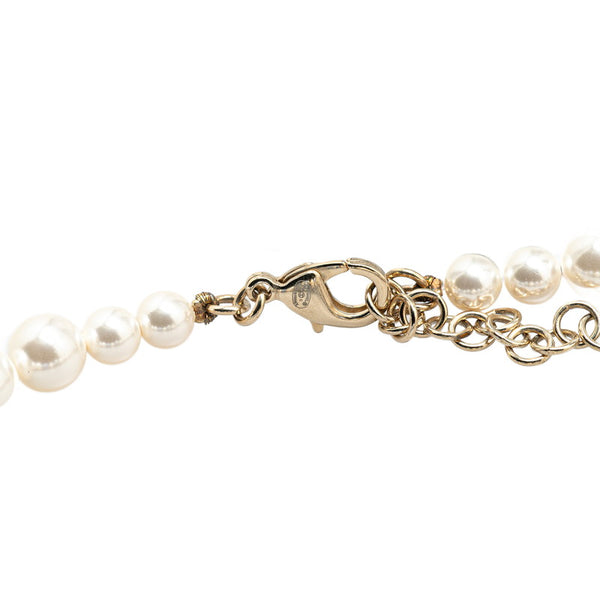 シャネル ココマーク ロゴ ネックレス ゴールド ブルー フェイクパール メッキ レディース CHANEL 【中古】