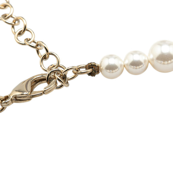 シャネル ココマーク ロゴ ネックレス ゴールド ブルー フェイクパール メッキ レディース CHANEL 【中古】