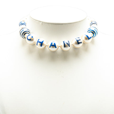シャネル ココマーク ロゴ ネックレス ゴールド ブルー フェイクパール メッキ レディース CHANEL 【中古】