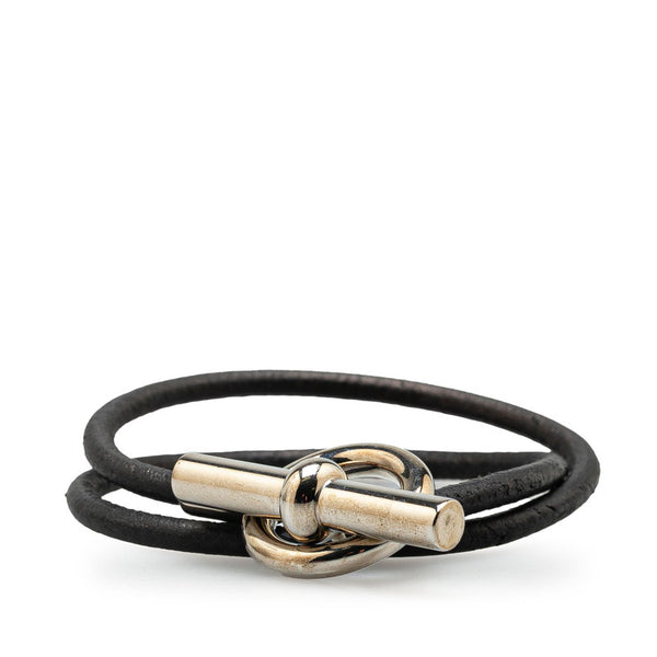エルメス グレナン ブレスレット チョーカー ブラック シルバー レザー メタル レディース HERMES 【中古】