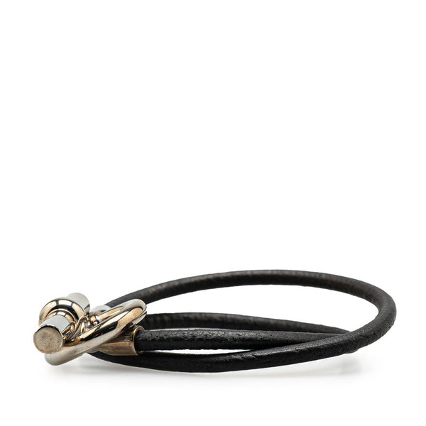エルメス グレナン ブレスレット チョーカー ブラック シルバー レザー メタル レディース HERMES 【中古】