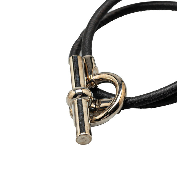 エルメス グレナン ブレスレット チョーカー ブラック シルバー レザー メタル レディース HERMES 【中古】