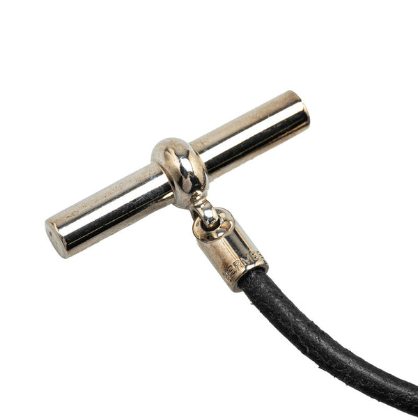 エルメス グレナン ブレスレット チョーカー ブラック シルバー レザー メタル レディース HERMES 【中古】