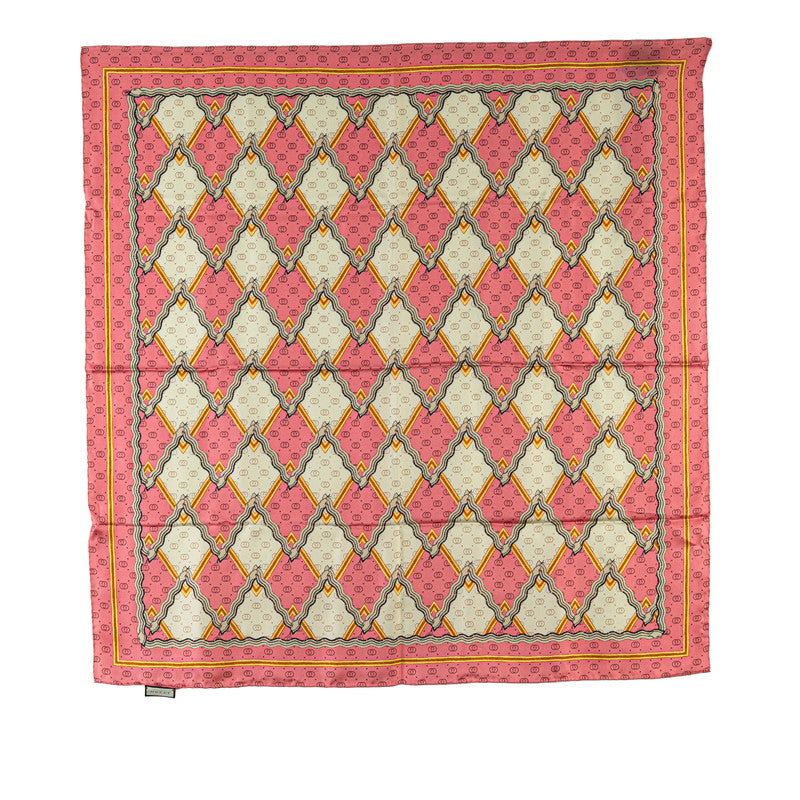 グッチ GGスネーク 蛇 幾何学模様 スカーフ ピンク ゴールド マルチカラー シルク レディース GUCCI 【中古】