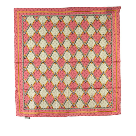 グッチ GGスネーク 蛇 幾何学模様 スカーフ ピンク ゴールド マルチカラー シルク レディース GUCCI 【中古】