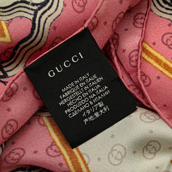 グッチ GGスネーク 蛇 幾何学模様 スカーフ ピンク ゴールド マルチカラー シルク レディース GUCCI 【中古】