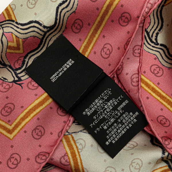 グッチ GGスネーク 蛇 幾何学模様 スカーフ ピンク ゴールド マルチカラー シルク レディース GUCCI 【中古】