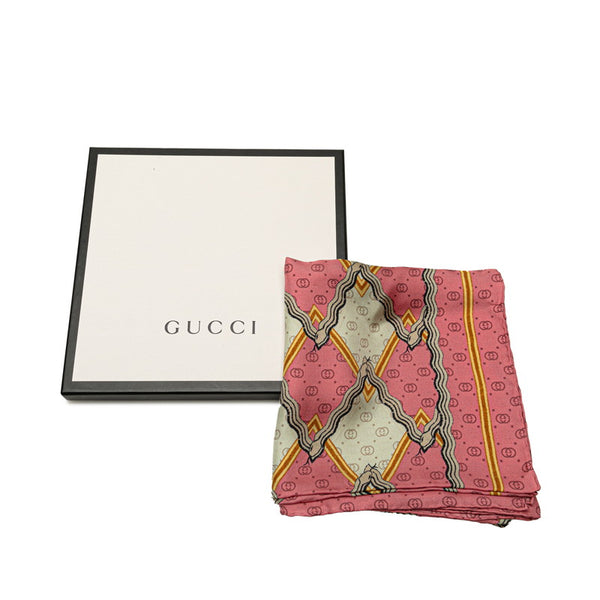 グッチ GGスネーク 蛇 幾何学模様 スカーフ ピンク ゴールド マルチカラー シルク レディース GUCCI 【中古】
