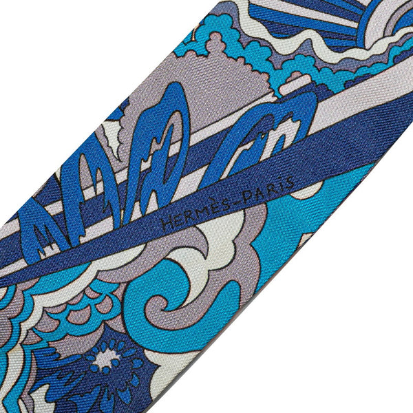 エルメス ツイリー スカーフ ブルー シルク レディース HERMES 【中古】