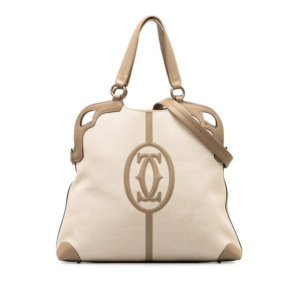 カルティエ マルチェロ トートバッグ ショルダーバッグ 2WAY ベージュ グレージュ キャンバス レザー レディース CARTIER 【中古】