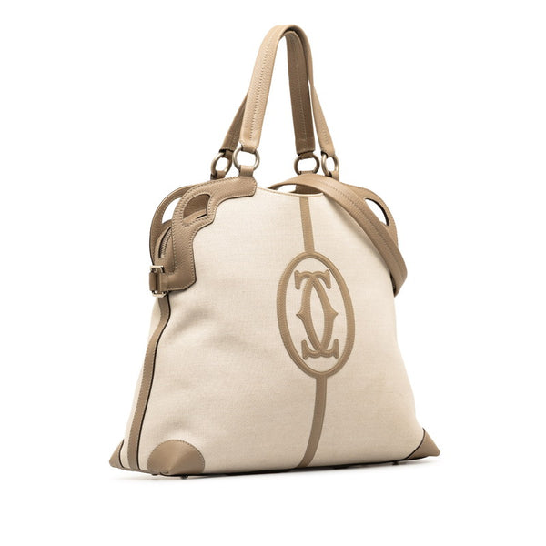 カルティエ マルチェロ トートバッグ ショルダーバッグ 2WAY ベージュ グレージュ キャンバス レザー レディース CARTIER 【中古】