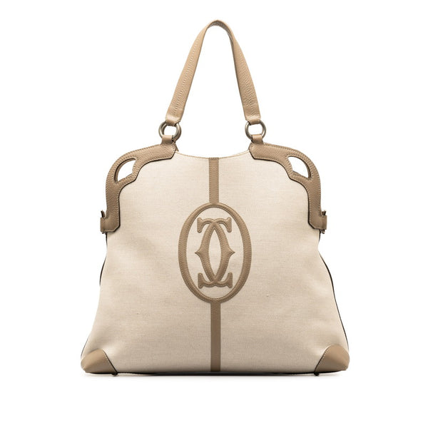 カルティエ マルチェロ トートバッグ ショルダーバッグ 2WAY ベージュ グレージュ キャンバス レザー レディース CARTIER 【中古】