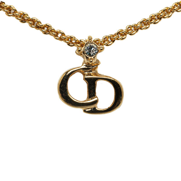 ディオール ロゴ ラインストーン ネックレス イヤリング セット ゴールド メッキ レディース Dior 【中古】