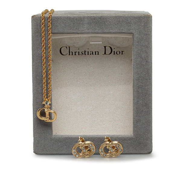 ディオール ロゴ ラインストーン ネックレス イヤリング セット ゴールド メッキ レディース Dior 【中古】