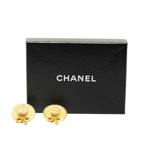シャネル 麦わら帽子 リボン モチーフ イヤリング ゴールド メッキ レディース CHANEL 【中古】