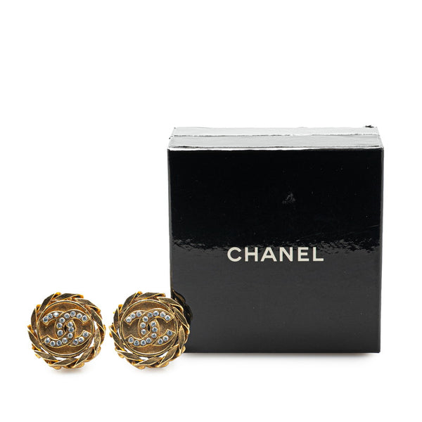 シャネル ヴィンテージ ココマーク チェーン モチーフ イヤリング ゴールド メッキ ラインストーン レディース CHANEL 【中古】
