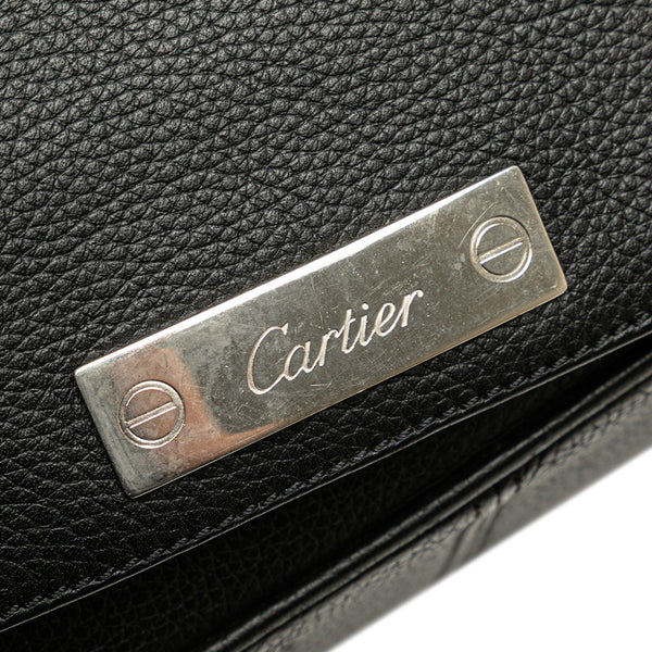 カルティエ 斜め掛け ショルダーバッグ ブラック レザー メンズ CARTIER 【中古】