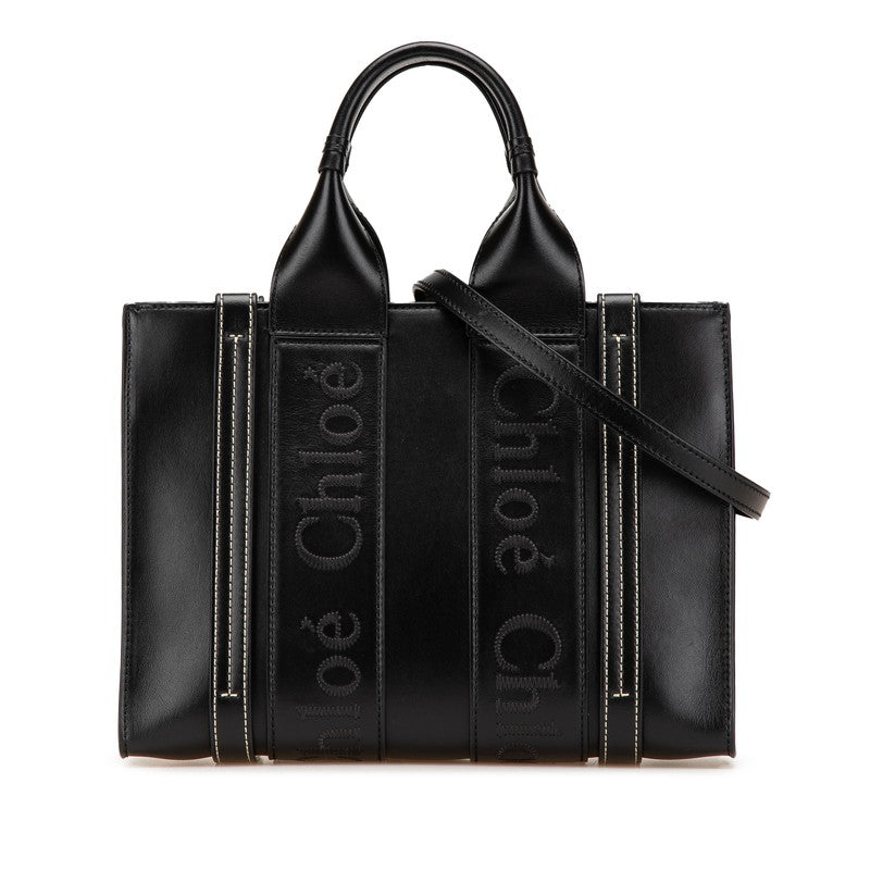 クロエ ウッディ スモール ハンドバッグ ショルダーバッグ 2WAY ブラック レザー レディース Chloe 【中古】