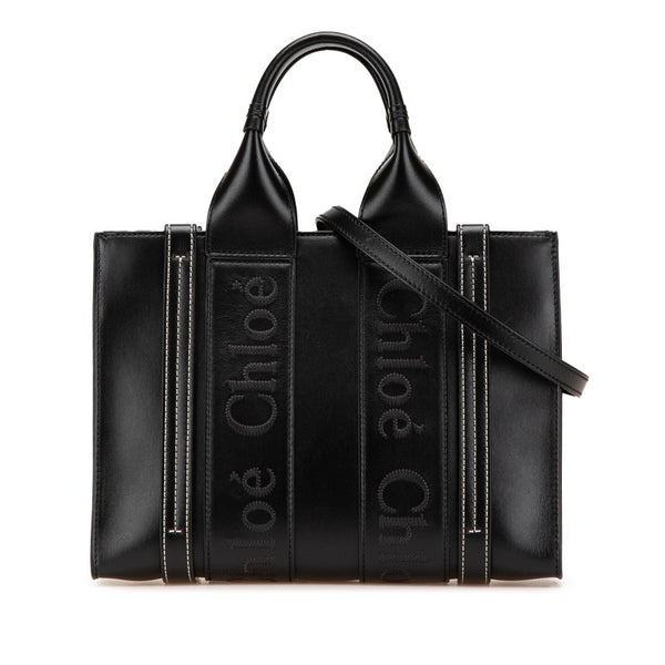 クロエ ウッディ スモール ハンドバッグ ショルダーバッグ 2WAY ブラック レザー レディース Chloe 【中古】