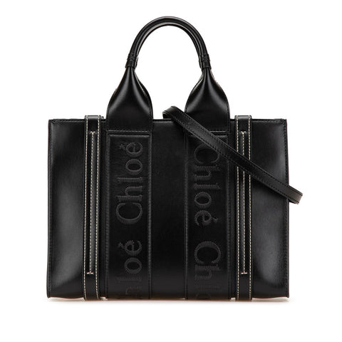 クロエ ウッディ スモール ハンドバッグ ショルダーバッグ 2WAY ブラック レザー レディース Chloe 【中古】