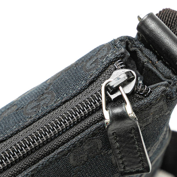 グッチ GGキャンバス 斜め掛け ショルダーバッグ 145857 ブラック キャンバス レザー レディース GUCCI 【中古】