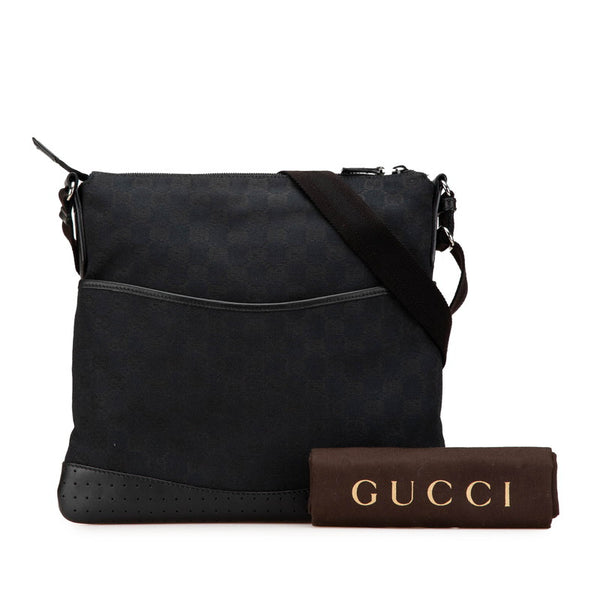 グッチ GGキャンバス 斜め掛け ショルダーバッグ 145857 ブラック キャンバス レザー レディース GUCCI 【中古】