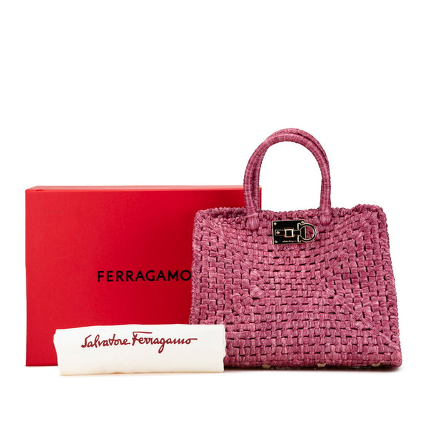 サルヴァトーレフェラガモ ガンチーニ ハンドバッグ EE-21 1101 パープル ラフィア レディース Salvatore Ferragamo 【中古】