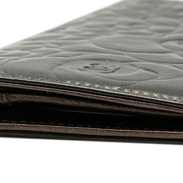 シャネル カメリア ココマーク 長財布 A36544 グレー レザー レディース CHANEL 【中古】