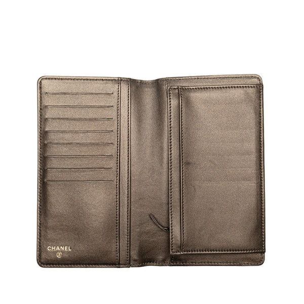 シャネル カメリア ココマーク 長財布 A36544 グレー レザー レディース CHANEL 【中古】