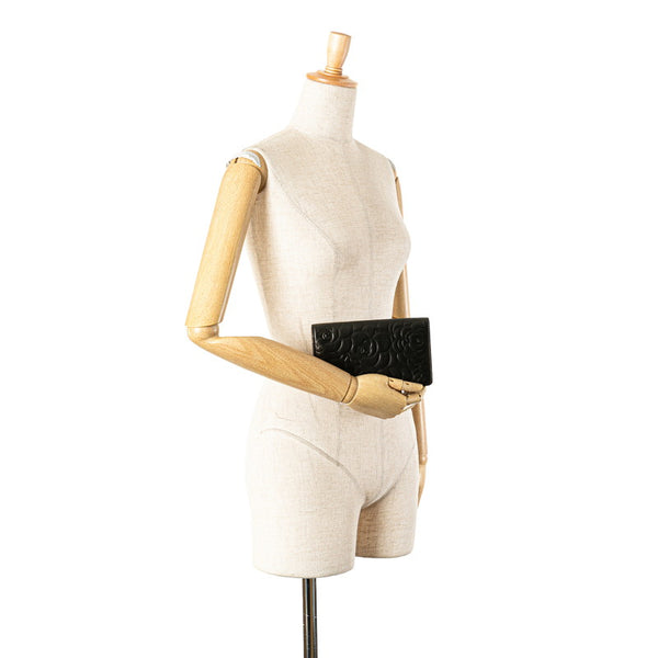シャネル カメリア ココマーク 長財布 A36544 グレー レザー レディース CHANEL 【中古】