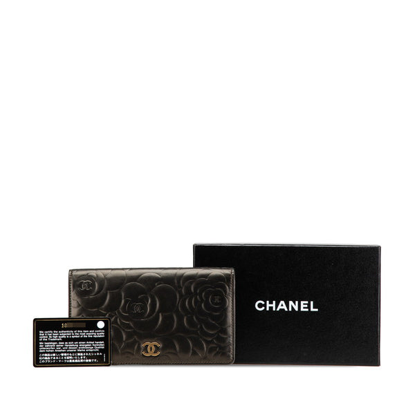 シャネル カメリア ココマーク 長財布 A36544 グレー レザー レディース CHANEL 【中古】