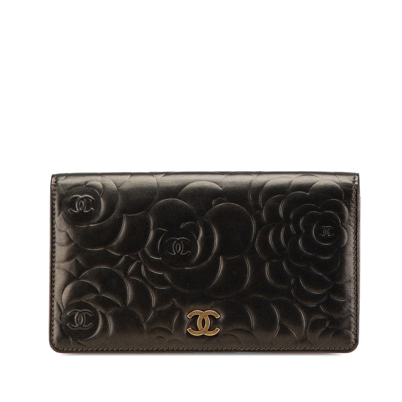 シャネル カメリア ココマーク 長財布 A36544 グレー レザー レディース CHANEL 【中古】
