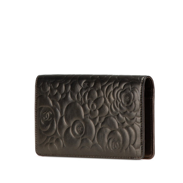 シャネル カメリア ココマーク 長財布 A36544 グレー レザー レディース CHANEL 【中古】
