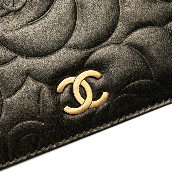 シャネル カメリア ココマーク 長財布 A36544 グレー レザー レディース CHANEL 【中古】