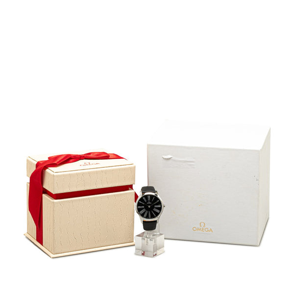 オメガ デ ビル トレゾア 純正ダイヤ 腕時計 428.17.39.60.01.001 クオーツ ブラック文字盤 ステンレススチール サテンバンド メンズ OMEGA 【中古】