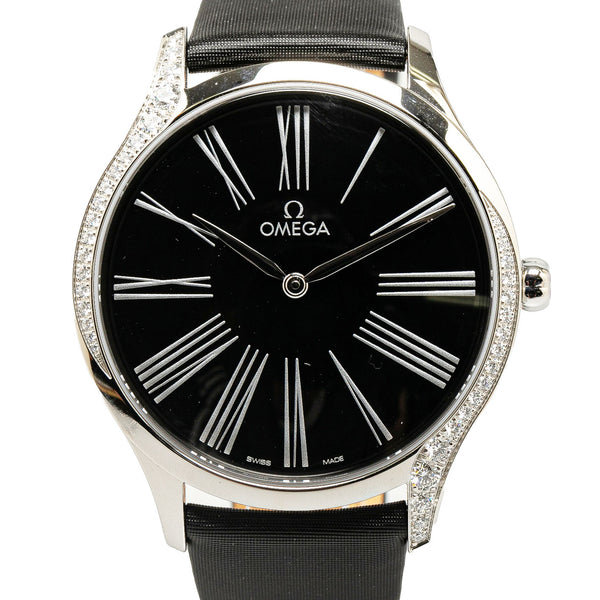 オメガ デ ビル トレゾア 純正ダイヤ 腕時計 428.17.39.60.01.001 クオーツ ブラック文字盤 ステンレススチール サテンバンド メンズ OMEGA 【中古】