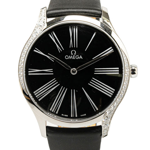 オメガ デ ビル トレゾア 純正ダイヤ 腕時計 428.17.39.60.01.001 クオーツ ブラック文字盤 ステンレススチール サテンバンド メンズ OMEGA 【中古】