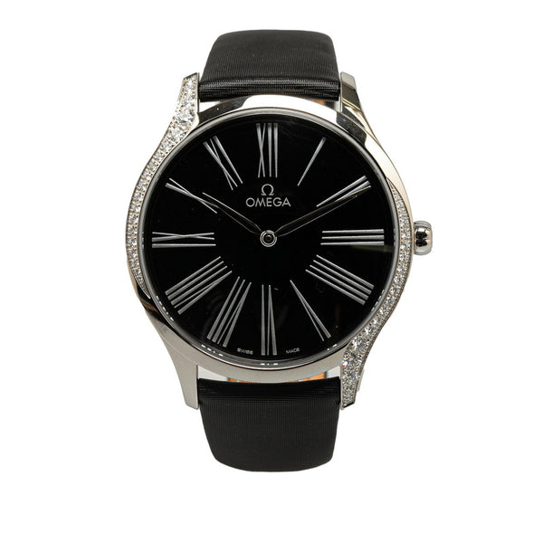 オメガ デ ビル トレゾア 純正ダイヤ 腕時計 428.17.39.60.01.001 クオーツ ブラック文字盤 ステンレススチール サテンバンド メンズ OMEGA 【中古】