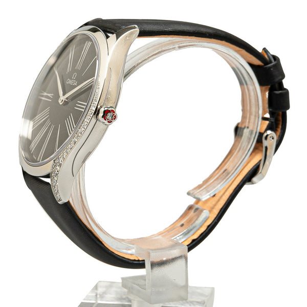 オメガ デ ビル トレゾア 純正ダイヤ 腕時計 428.17.39.60.01.001 クオーツ ブラック文字盤 ステンレススチール サテンバンド メンズ OMEGA 【中古】